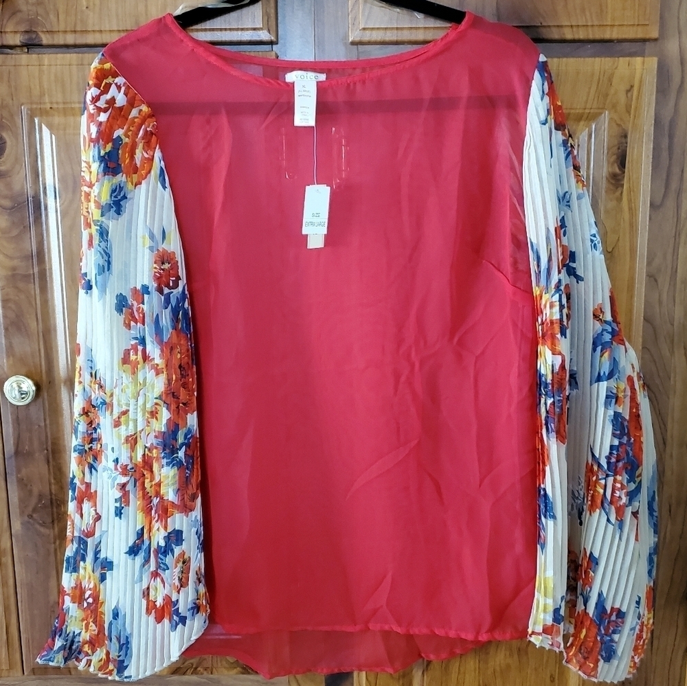 VOICE Boho Pleated Floral Sleeved Blouse SIZE XL
